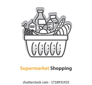 online supermarket shopping concept. fruit vegetable basket icon vector.