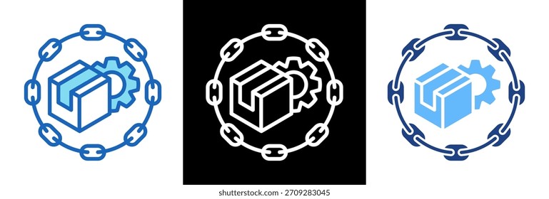 Ilustração de vetor de estilo triplo do ícone da cadeia de suprimentos on-line