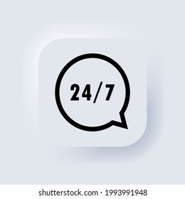 Online support 24 7 hours icon. Call center support symbol with headphone image. Consultant concept for e-commerce or elearning. Neumorphic UI UX white user interface web button. Vector EPS 10.