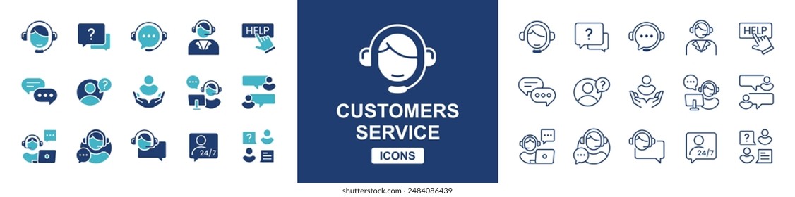 online support assistance icon vector set virtual customer service agent helping technical solution client care signs illustration