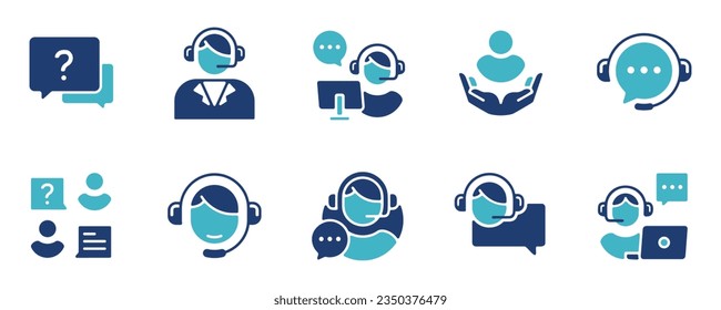 online support assistant icon set vector customers service agent assist client care symbol illustration for web and app