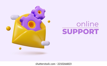 Online IT support banner in 3d style. Vector customer service design. Technical assistance concept.