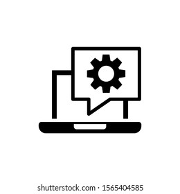 Online support in black flat design on white background, Computer technical support for mobile concept and web design, Laptop with gear vector icon, Symbol, logo illustration, Vector graphics