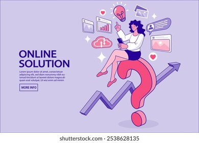 Online Support Call center. operator working on a mobile. Online meeting. Consulting and training concept. Business team at the video conference call. FAQ landing page website. Vector flat cartoon.