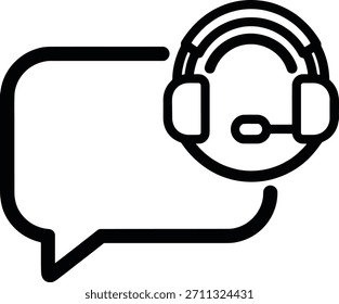 Online-Support Chat Bubble Symbol Vektor. Symbol, das eine Sprechblase mit einem Headset darstellt, das den Online-Support-Chat, den Kundendienst und die Unterstützung symbolisiert.