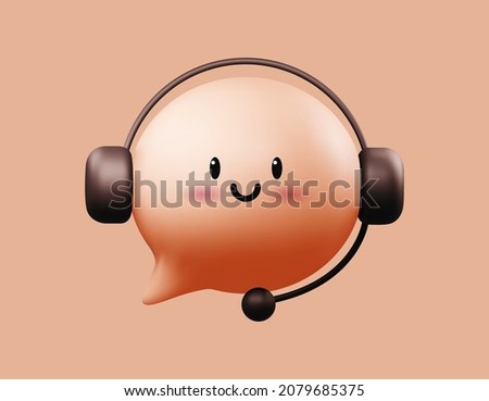 Online support or chatbot concept illustration with cartoon 3d message bubble character with headphones. Vector illustration