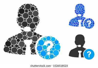 Online support composition for online support icon of round dots in variable sizes and color tones. Vector round dots are composed into blue illustration.