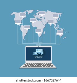 Online support computer networking software illustration flat style.