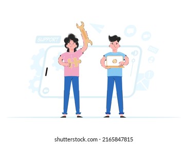 Concepto de soporte en línea. Es bueno para sitios web, aplicaciones y presentaciones. Ilustración vectorial de tendencia.