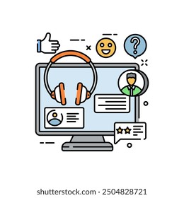 Online Support Fill Color Icon, Vector illustration