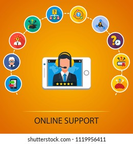 Online support flat icons concept. Vector illustration. Element template for design.