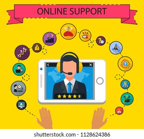 Online support flat icons concept. Vector illustration. Element template for design.