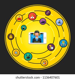 Online support flat icons concept. Vector illustration. Element template for design.