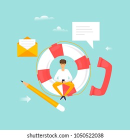 Online Support. Help. 24. Flat design vector illustration.