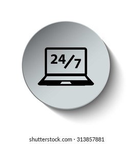 Online support icon. 24 hours support. Computer icon. Button. Vector illustration. EPS10