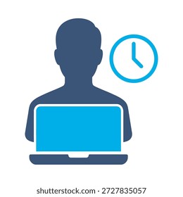 Icono de Asistencia en línea azul Vector plano diseño hombre portátil símbolo reloj tiempo de trabajo computadora de servicio rápido elemento gráfico signo