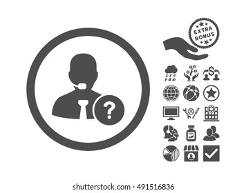 Online Support icon with bonus pictogram. Vector illustration style is flat iconic symbols, gray color, white background.