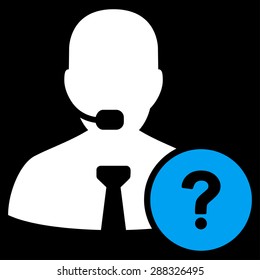 Online support icon from Business Bicolor Set. Vector style: flat bicolor symbols, blue and white colors, rounded angles, black background.