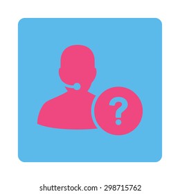 Online Support icon from Commerce Buttons OverColor Set. Vector style is pink and blue colors, flat square rounded button, white background.