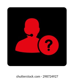 Online Support icon from Commerce Buttons OverColor Set. Vector style is intensive red and black colors, flat square rounded button, white background.