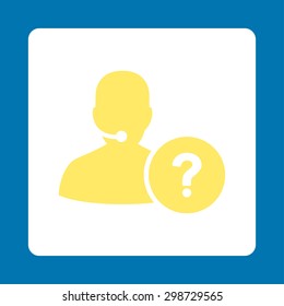 Online Support icon from Commerce Buttons OverColor Set. Vector style is yellow and white colors, flat square rounded button, blue background.