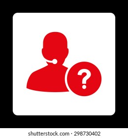 Online Support icon from Commerce Buttons OverColor Set. Vector style is red and white colors, flat square rounded button, black background.