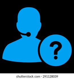 Online Support icon from Commerce Set. Vector style: flat symbol, blue color, rounded angles, black background.