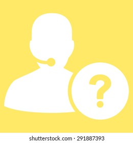Online Support icon from Commerce Set. Vector style: flat symbol, white color, rounded angles, yellow background.