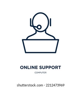 online support icon from computer collection. Thin linear online support, support, call outline icon isolated on white background. Line vector online support sign, symbol for web and mobile