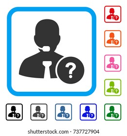 Online Support icon. Flat gray pictogram symbol inside a light blue rounded rectangle. Black, gray, green, blue, red, orange color variants of Online Support vector. Designed for web and software UI.