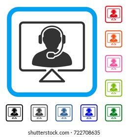 Online Support icon. Flat iconic symbol inside a rounded squared frame. Black, gray, green, blue, red, orange color versions of Online Support vector. Designed for web and app UI.