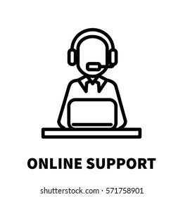 Online Support Icon Or Logo In Modern Line Style. High Quality Black Outline Pictogram For Web Site Design And Mobile Apps. Vector Illustration On A White Background.