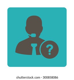 Online support icon. Vector style is grey and cyan colors, flat rounded square button on a white background.