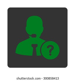 Online support icon. Vector style is green and gray colors, flat rounded square button on a white background.