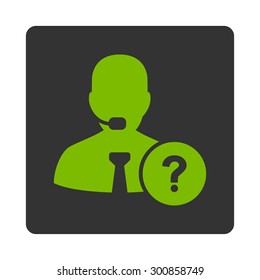 Online support icon. Vector style is eco green and gray colors, flat rounded square button on a white background.