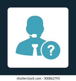 Online support icon. Vector style is blue and white colors, flat rounded square button on a dark blue background.
