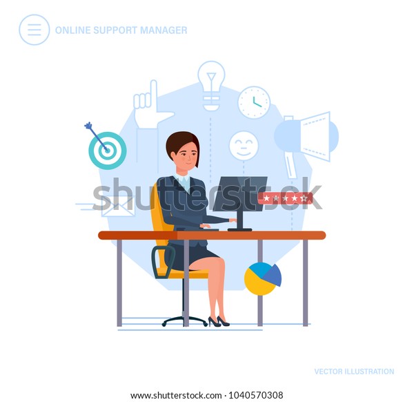 Online Support Manager Call Center Consultation Stock Vector