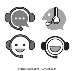 Online support monochrome icons with head in headset