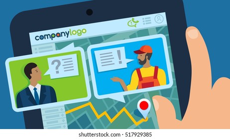 Online support, navigator. mobile app, feedback. Vector illustration