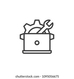 Online support outline icon. linear style sign for mobile concept and web design. Laptop with wrench and gear simple line vector icon. Symbol, logo illustration. Pixel perfect vector graphics