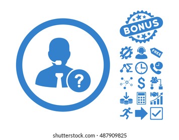 Online Support pictograph with bonus elements. Vector illustration style is flat iconic symbols, cobalt color, white background.