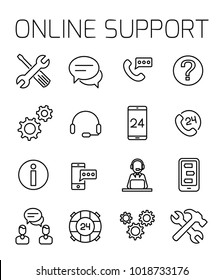 Online support related vector icon set. Well-crafted sign in thin line style with editable stroke. Vector symbols isolated on a white background. Simple pictograms.