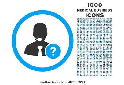 Online Support rounded vector bicolor icon with 1000 medical business icons. Set style is flat pictograms, blue and gray colors, white background.