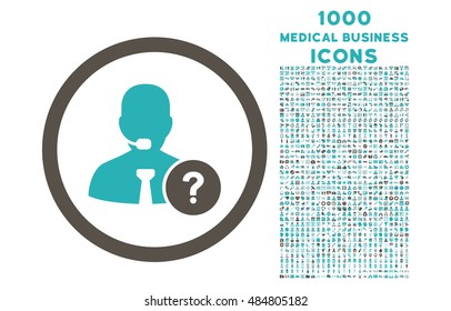 Online Support rounded vector bicolor icon with 1000 medical business icons. Set style is flat pictograms, grey and cyan colors, white background.