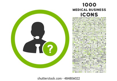 Online Support rounded vector bicolor icon with 1000 medical business icons. Set style is flat pictograms, eco green and gray colors, white background.