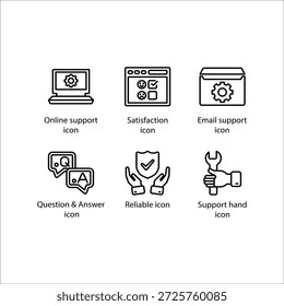 Online support, Satisfaction, Email support, Question Answer, Reliable, Support hand, icon