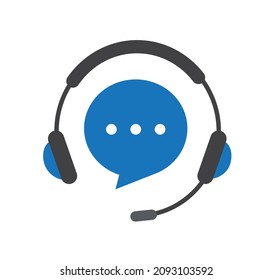 Online support service. Headphones with microphone and chat speech bubble.