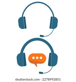 Online support service. Headphones with a microphone and a speech bubble in the chat. Customer consultation icon for e-commerce or e-learning.