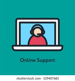 Online Support Service Operator Minimal Color Flat Line Stroke Icon Pictogram Symbol Illustration