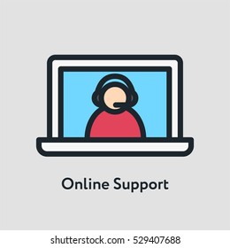 Online Support Service Operator Minimal Color Flat Line Stroke Icon Pictogram Symbol Illustration